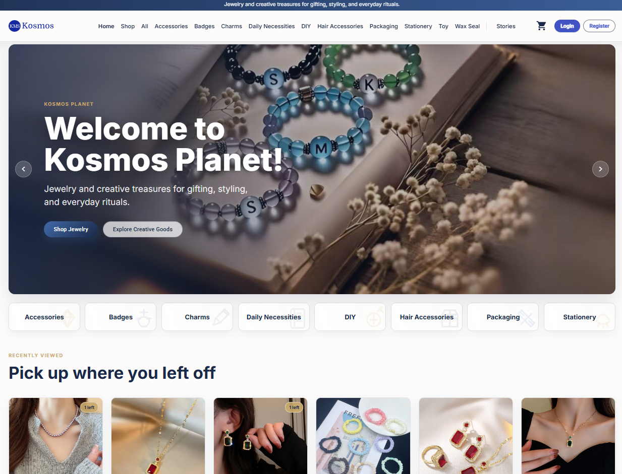 KMS E-commerce platform — live Kosmos Planet deployment